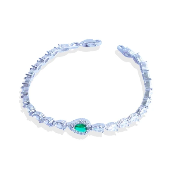 Damla Yeşil Zirkon Taşlı Gümüş Bileklik - Resim 5