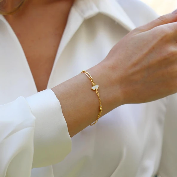 Sedefli Yonca Model Gümüş Bileklik - Resim 3