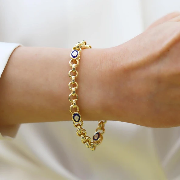 Elips Mineli Hallow Gold Gümüş Bileklik ürün görseli 1