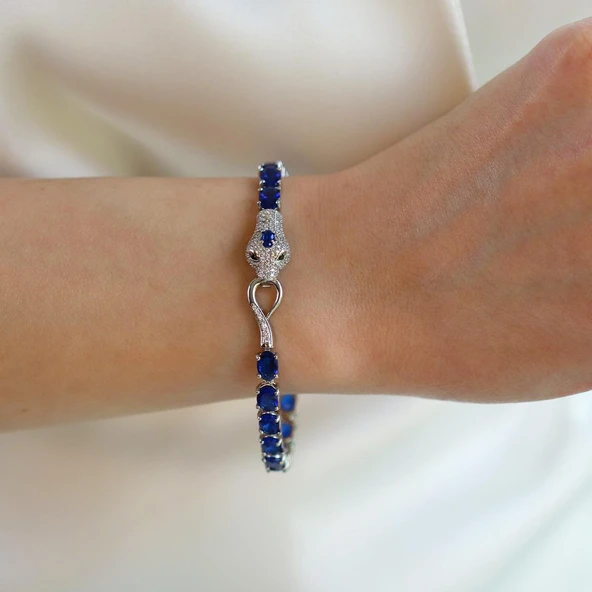 Sky Red Colleciton Serpent Safir Creatif Gümüş Bileklik - Resim 2