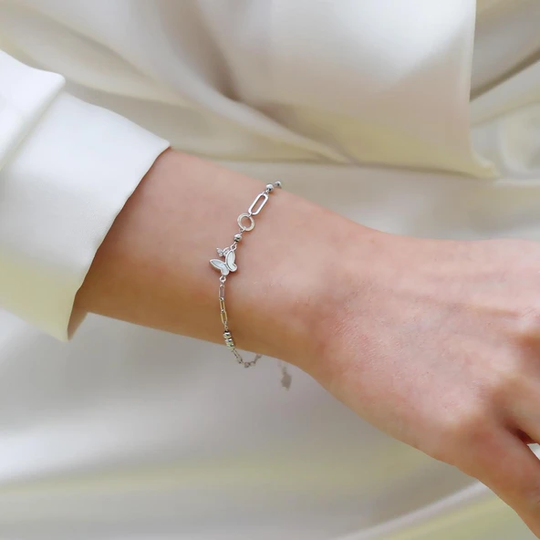 Kelebek Sedef Taşlı Gümüş Bileklik - Resim 6