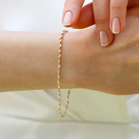 Burgu Çift Renkli Gümüş Bileklik - Resim 2