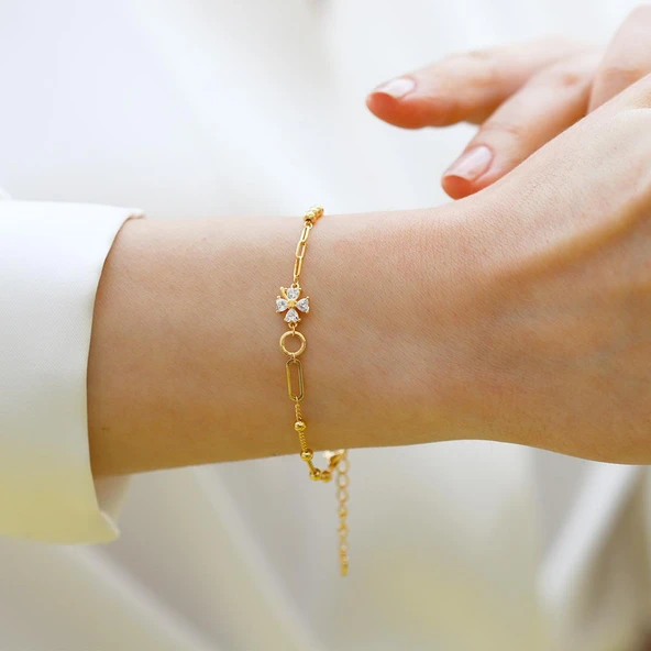 Yonca Taşlı Trend Gümüş Bileklik - Resim 3