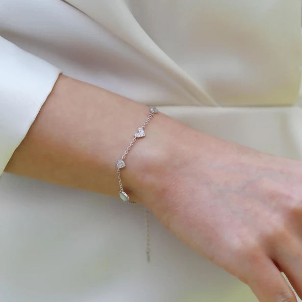 Kalp Sedef Taşlı Gümüş Bileklik - Resim 3