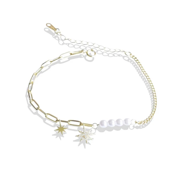 İncili Kutup Yıldızı Gümüş Trend Bileklik - Resim 3