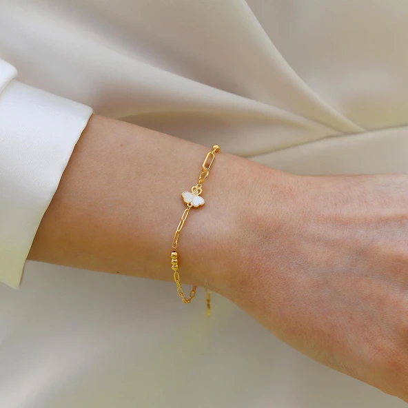 Sedefli Yonca Model Gümüş Bileklik - Resim 4