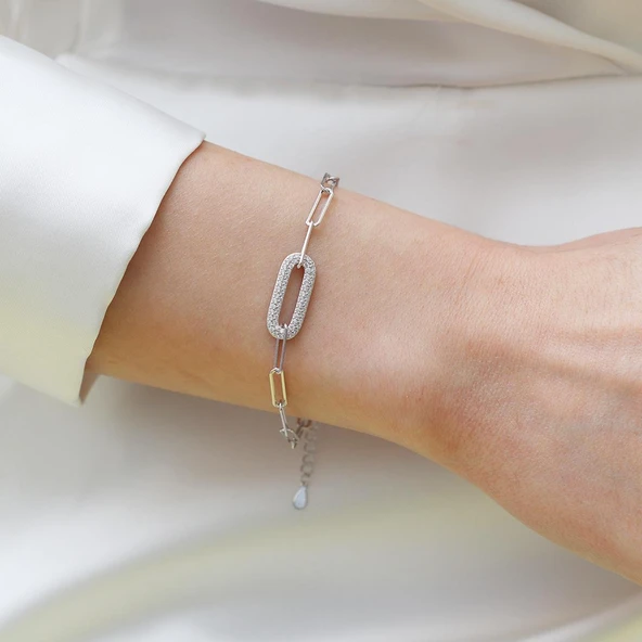 Trend Zincirli Taşlı Gümüş Bileklik - Resim 7