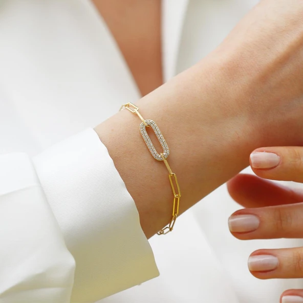 Trend Zincirli Taşlı Gümüş Bileklik ürün görseli 1