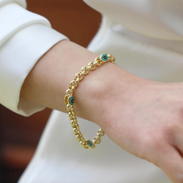 Elips Mineli Hallow Gold Gümüş Bileklik - Resim 6