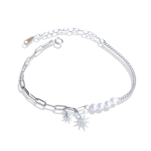 İncili Kutup Yıldızı Gümüş Trend Bileklik - Resim 6