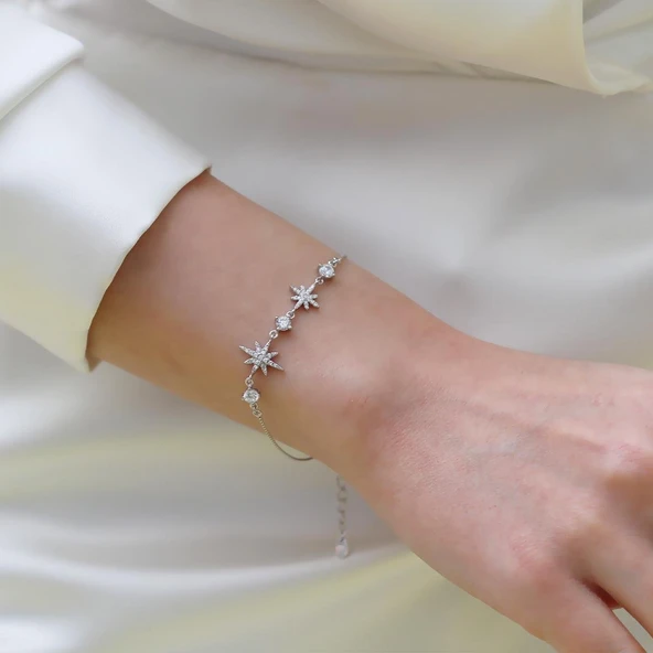 Kutup Yıldızı Zirkon Taşlı Gümüş Bileklik - Resim 6