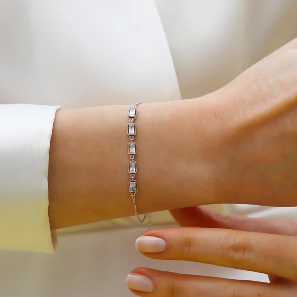 Mini Baget Sıralı Gümüş Bileklik - Resim 8