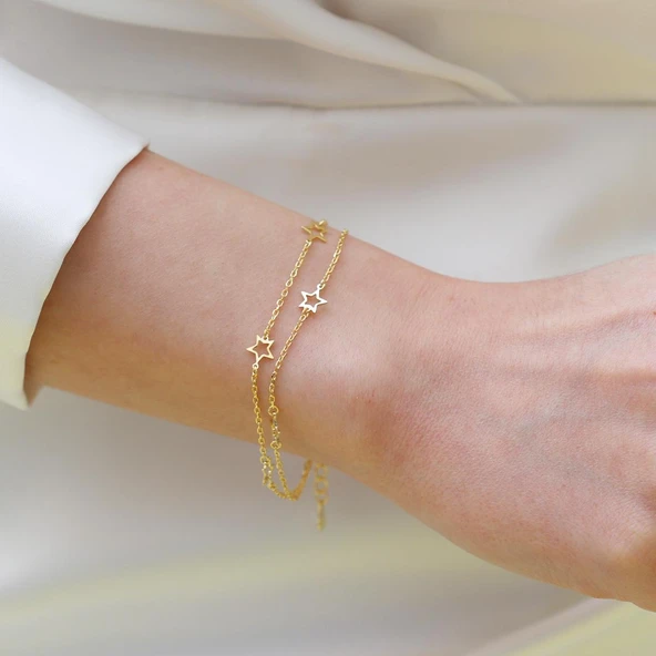 Yıldız Sıralı Gümüş Bileklik - Resim 2