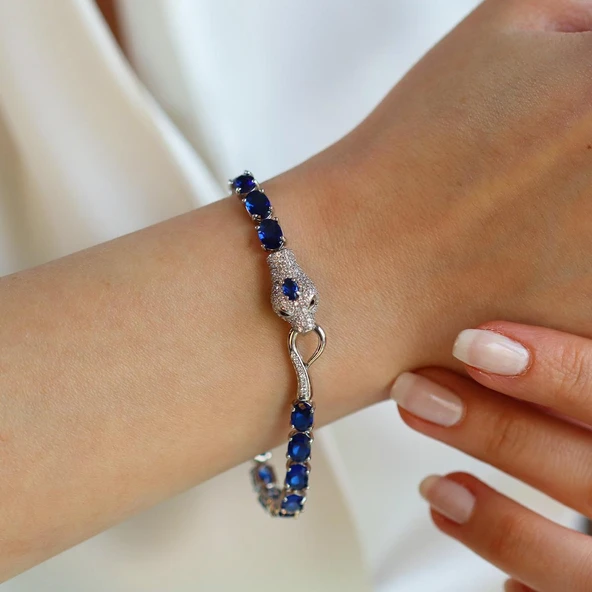 Sky Red Colleciton Serpent Safir Creatif Gümüş Bileklik - Resim 4