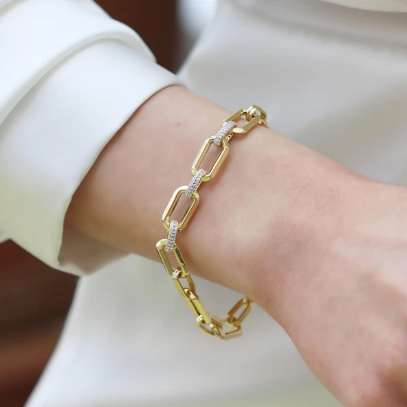 Trend Taşlı Hallow Gold Gümüş Bileklik ürün görseli 1