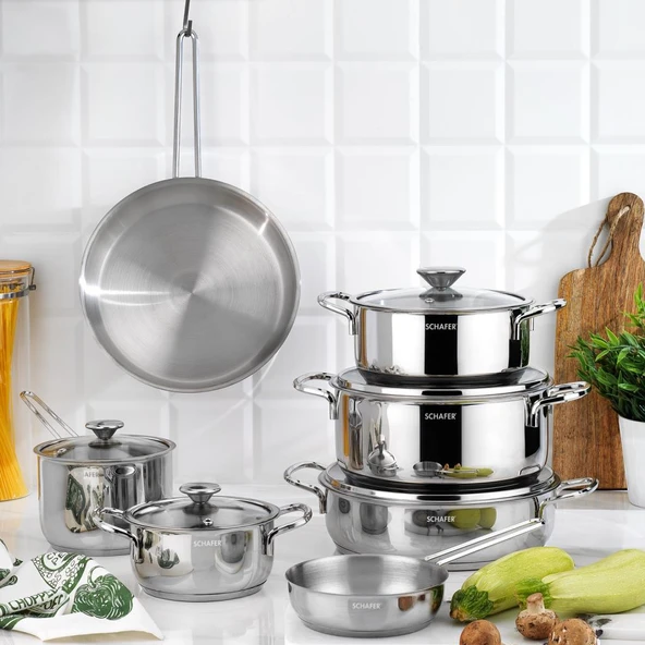 Schafer Steel Storm Çelik Tencere Seti 12 Parça-Inox