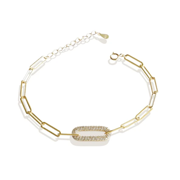 Trend Zincirli Taşlı Gümüş Bileklik - Resim 4