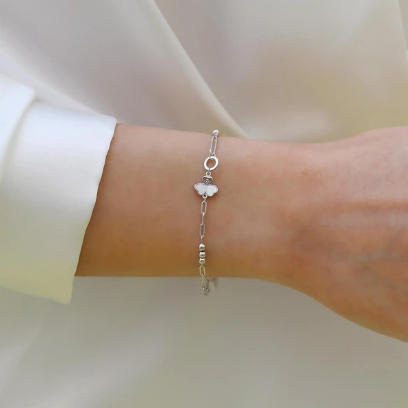 Sedefli Yonca Model Gümüş Bileklik - Resim 7