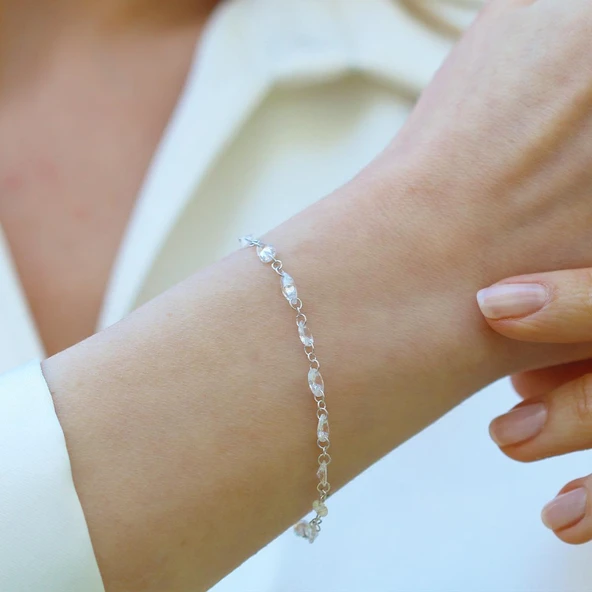 Kristal Sıra Taşlı Gümüş Bileklik - Resim 5