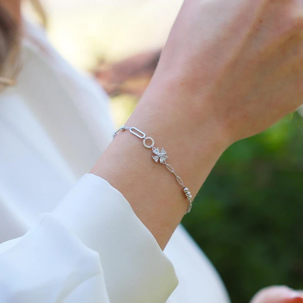 Yonca Taşlı Trend Gümüş Bileklik - Resim 7