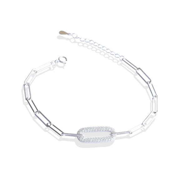 Trend Zincirli Taşlı Gümüş Bileklik - Resim 9