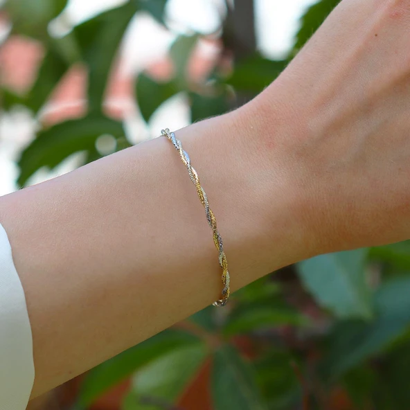 Burgu Çift Renkli Ajda Modeli Gümüş Bileklik - Resim 3