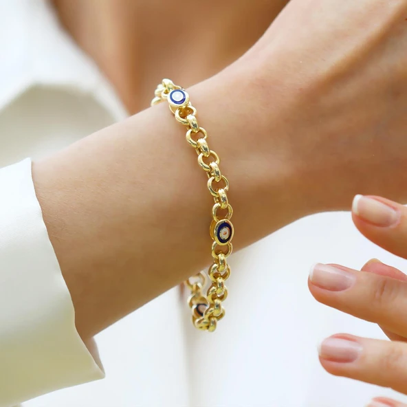 Elips Mineli Hallow Gold Gümüş Bileklik - Resim 3