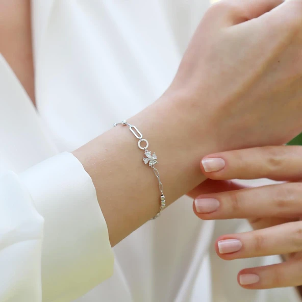 Yonca Taşlı Trend Gümüş Bileklik - Resim 5