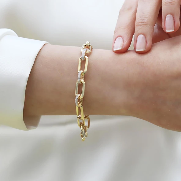 Trend Taşlı Hallow Gold Gümüş Bileklik - Resim 2