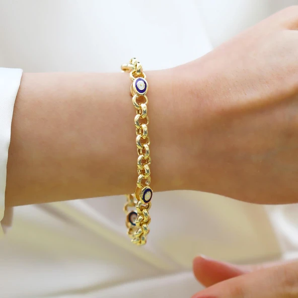 Elips Mineli Hallow Gold Gümüş Bileklik - Resim 4