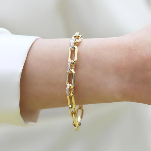 Trend Taşlı Hallow Gold Gümüş Bileklik - Resim 3