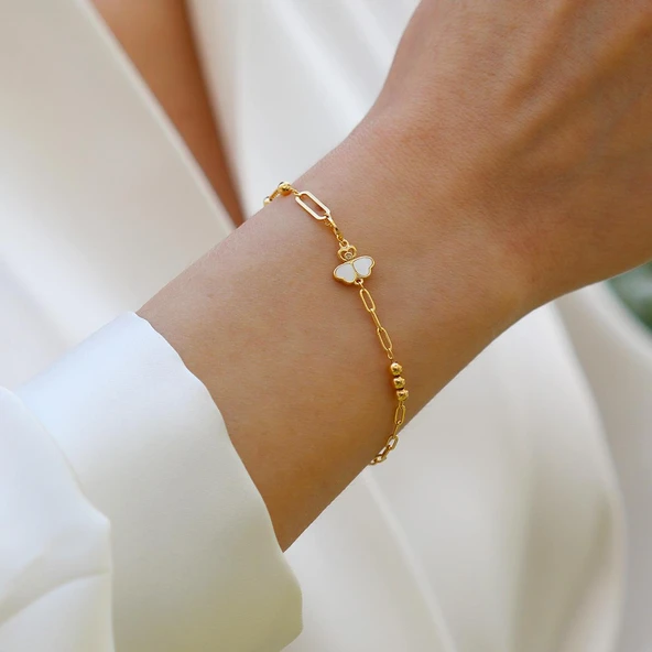 Sedefli Yonca Model Gümüş Bileklik - Resim 2