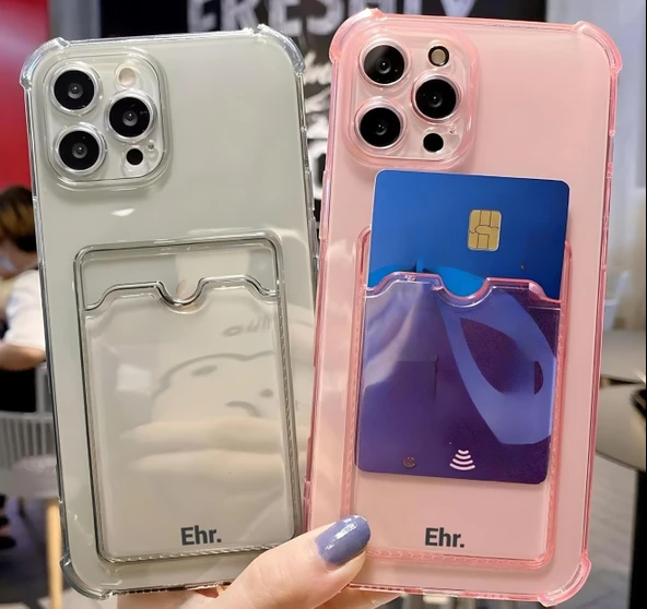 iPhone 6/6s Uyumlu Kamera Korumalı Kartlıklı Köşeleri Airbag Tasarımlı Darbe Önleyici Şeffaf Silikon Kılıf - 8