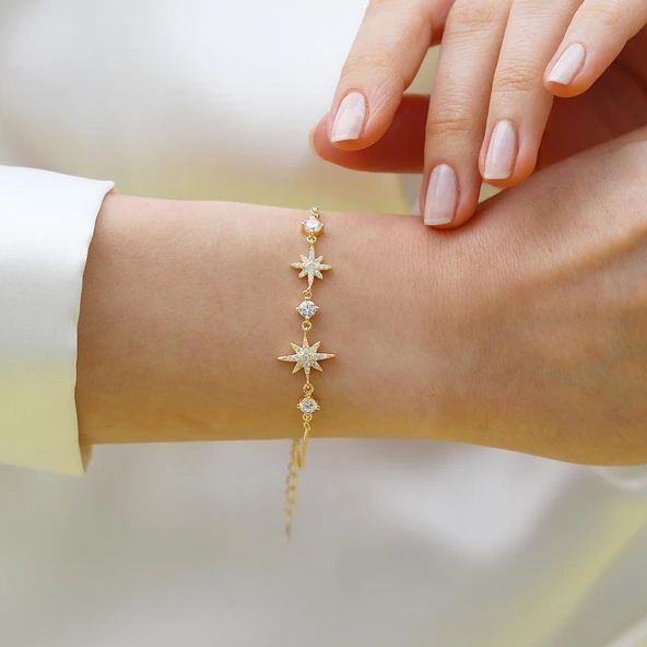 Kutup Yıldızı Zirkon Taşlı Gümüş Bileklik - Resim 2