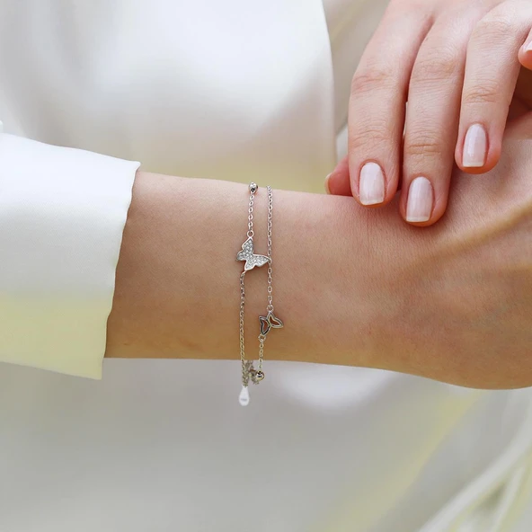 Zirkon Taşlı Kelebek Modeli Gümüş Bileklik - Resim 6