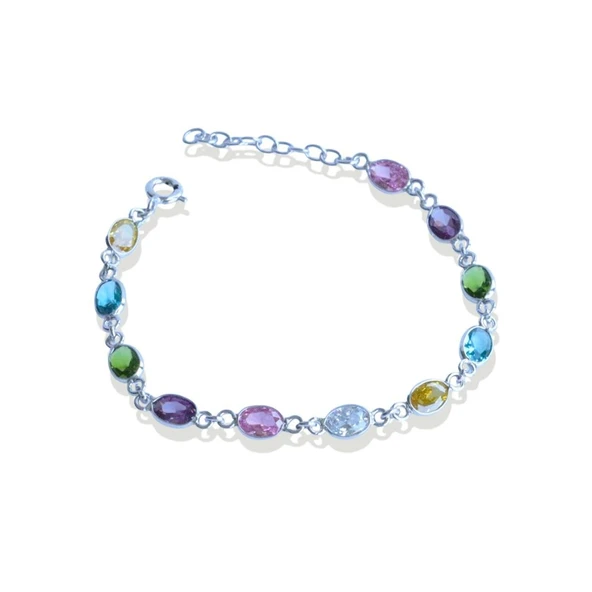 Elips Taşlı Renkli Gümüş Bileklilk - Resim 8