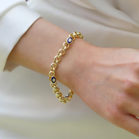 Elips Mineli Hallow Gold Gümüş Bileklik - Resim 2