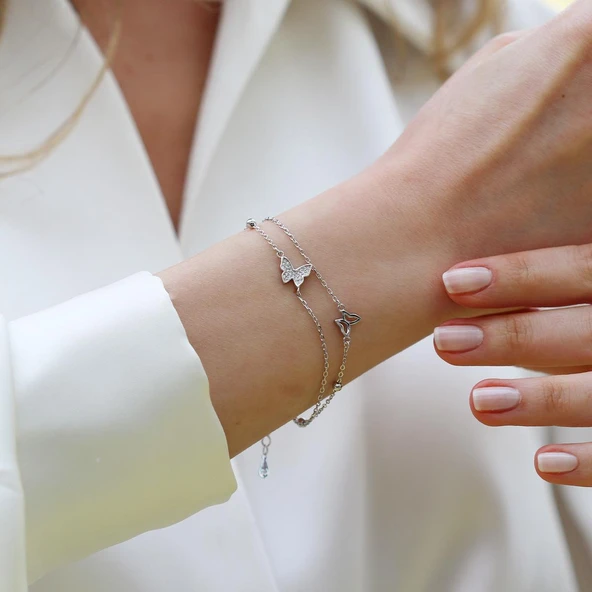 Zirkon Taşlı Kelebek Modeli Gümüş Bileklik - Resim 7