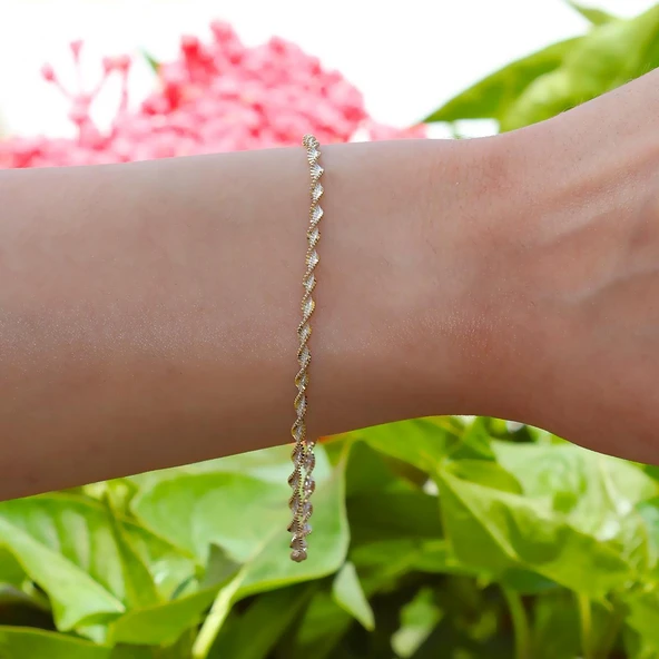 Burgu Çift Renkli Gümüş Bileklik - Resim 4