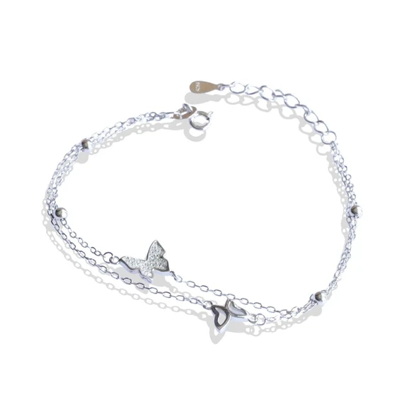 Zirkon Taşlı Kelebek Modeli Gümüş Bileklik - Resim 8
