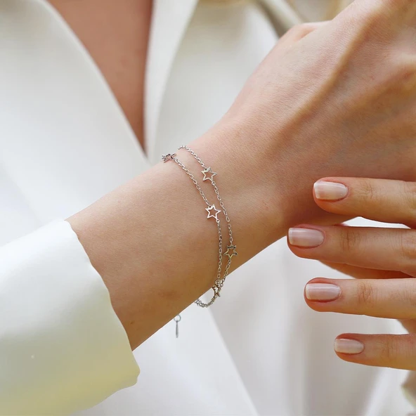 Yıldız Sıralı Gümüş Bileklik - Resim 5