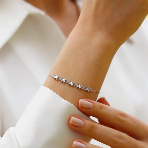 Mini Baget Sıralı Gümüş Bileklik - Resim 5