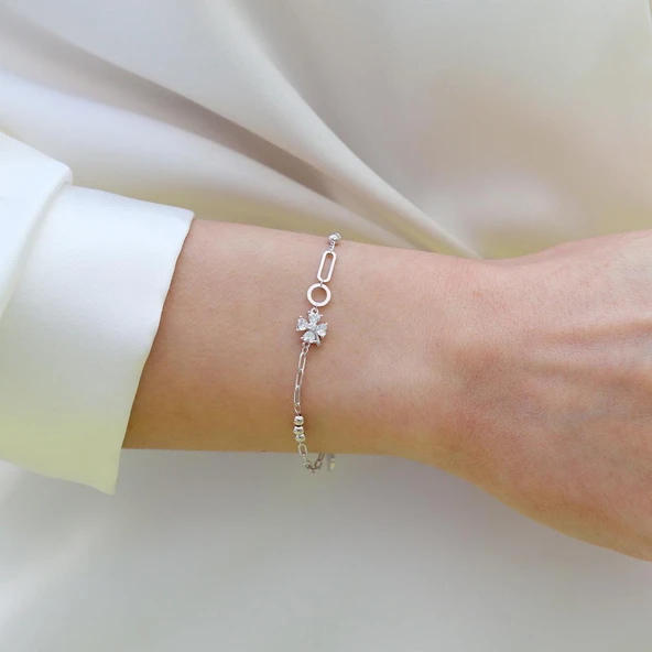 Yonca Taşlı Trend Gümüş Bileklik - Resim 6