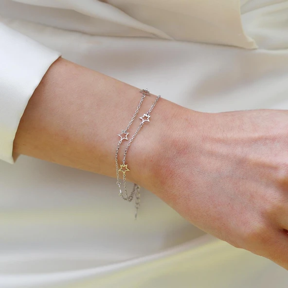Yıldız Sıralı Gümüş Bileklik - Resim 7