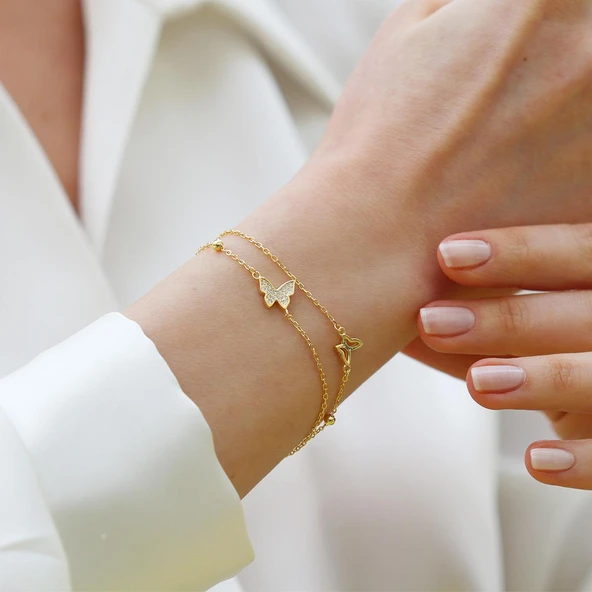 Zirkon Taşlı Kelebek Modeli Gümüş Bileklik - Resim 2