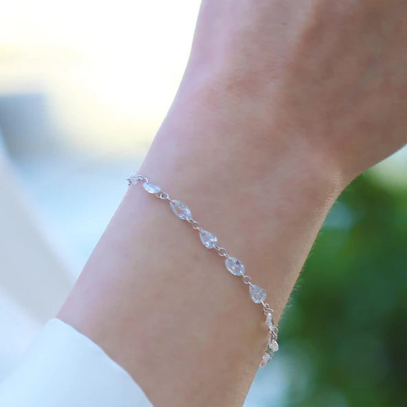 Kristal Sıra Taşlı Gümüş Bileklik - Resim 6