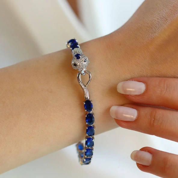 Sky Red Colleciton Serpent Safir Creatif Gümüş Bileklik - Resim 3