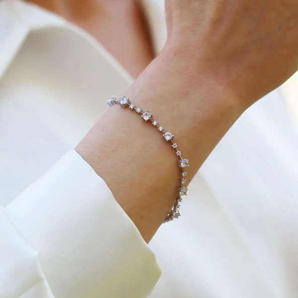 Round Kesim Starlight Diamond Gümüş Bileklik - Resim 4