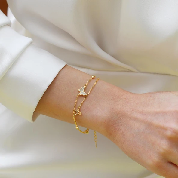 Zirkon Taşlı Kelebek Modeli Gümüş Bileklik - Resim 3