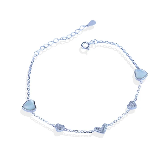 Kalp Sedef Taşlı Gümüş Bileklik - Resim 5